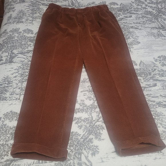 Lands' End Pants Lands End Rust Fine Wale Pleated Waist Cotton